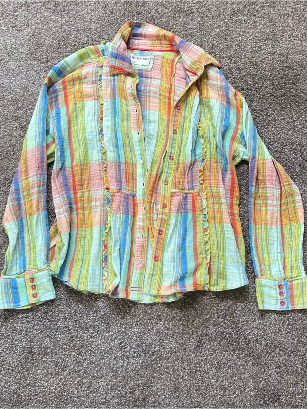 Free People Pastel Multicolor Striped Button-Front Blouse